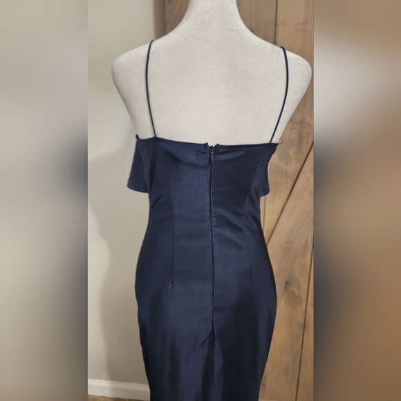 RARE LONDON Lurex Sheen Bodycon Midi Dress Sleeveless In Navy. Size 4 - Picture 12 of 13